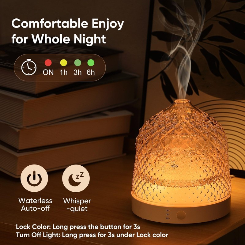 Lecdura Glass Essential Oil Diffuser, 200ml Ultrasonic Aroma Diffusers with