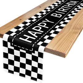Happy Birthday Table Runner 72 Inches Checkerboard Racing Theme for Birthday Office Party Celebrate Birthday Party Table Decor