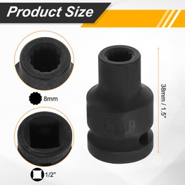 HARFINGTON 1/2" Drive x 8mm Shallow Impact Socket 12-Point Metric CR-V Steel Spindle Nut Impact Flip Sleeve for Home Auto Nuts Bolts Repair