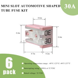 YTFRL 6PCS Mini Slotted Automotive Shaped Cartridge Fuse Kit, 30A 32V Type Micro Cartridge Fuse Assortment, Low-Profile Slotted Fuses Replacement for Car Pickup Truck SUV
