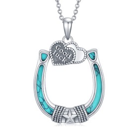 Daixiya Horseshoe Necklace S925 Sterling Silver Turquoise Horseshoe Pendant Necklace Western Jewelry Gifts for Women Good Luck