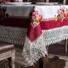 ARTABLE Lace Table Cloth Spring Rectangle Fall Antique Flower Decor Macrame Tablecloth for Outdoor Farmhouse Rustic Kitchen Party Birthday Picnic (Burgundy, 60 x 104 Inch)