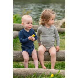 Baby Wrap Bodysuit Long Sleeve MERINO Wool and Silk ENGEL Size 74/80 - Grey – 6-12 Months 70 9510