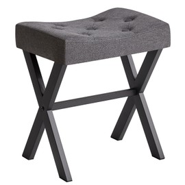 IBUYKE U-Shaped Linen Vanity Stool, Square Makeup Chair with X-Leg, Ottoman Seat Footrest Stool, Multi-Use as Small Side Table, for Bedroom, Living Room, Dark Gray WBD018G