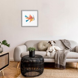 Stupell Industries Goldfish Pet Blue Snorkel Gear Funny Swimming Fish, Designed by Lanie Loreth Gray Framed Wall Art, 24x24, Orange