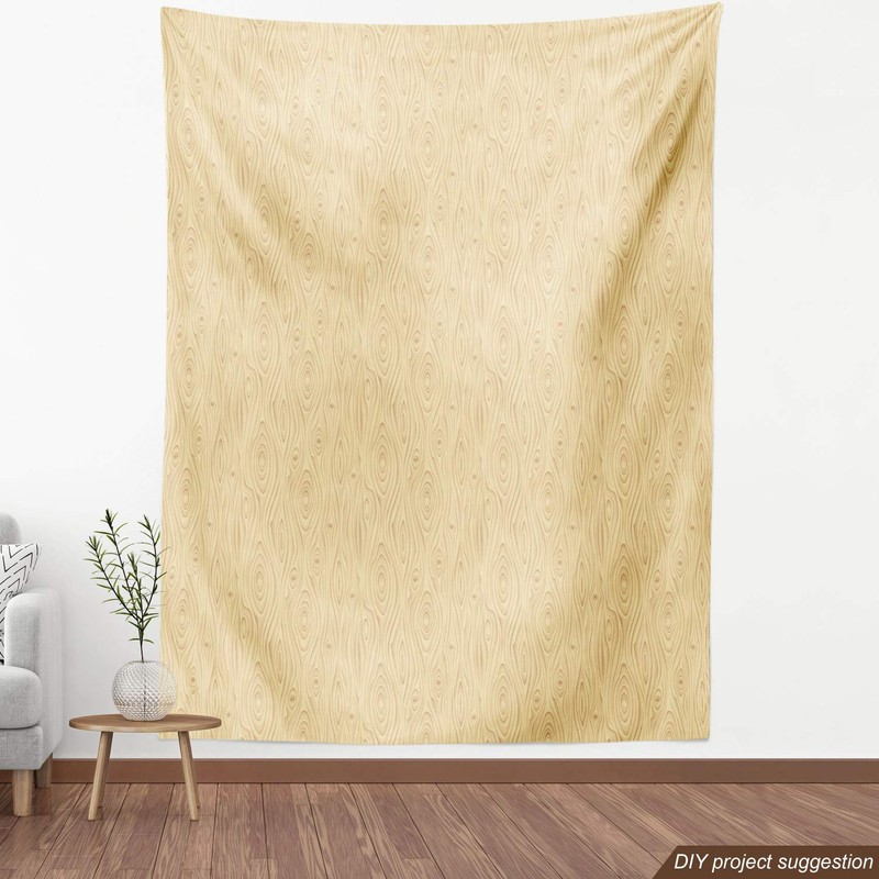 Ambesonne Beige Fabric by The Yard, Wooden Texture Pattern Grains
