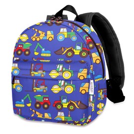 BIGHAS Lightweight Toddler Kids Backpack with Chest Strap For Boys and Girls, Preschool Kindergarten 3-6 Years Old 30 Colors (Engineering Vehicle/Blue)