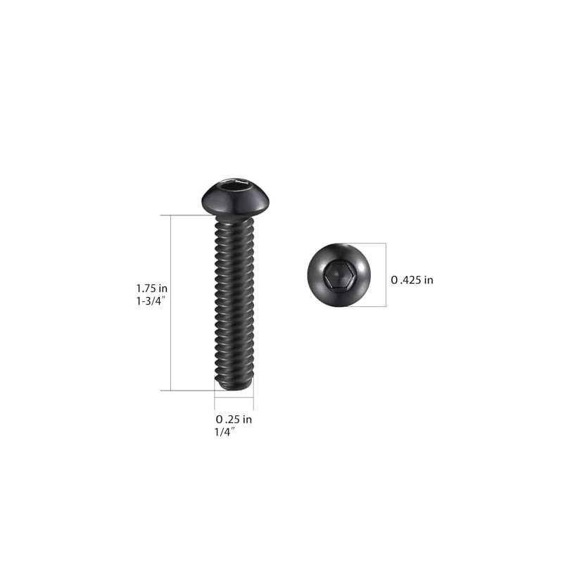 Wensilon (50Pcs) 1/4-20 * 1-3/4 Button Head Socket Cap Bolts