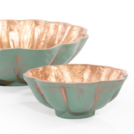 ANDALUCA Decorative Metal Turquoise Copper Finish Clamshell Bowls Set of 2
