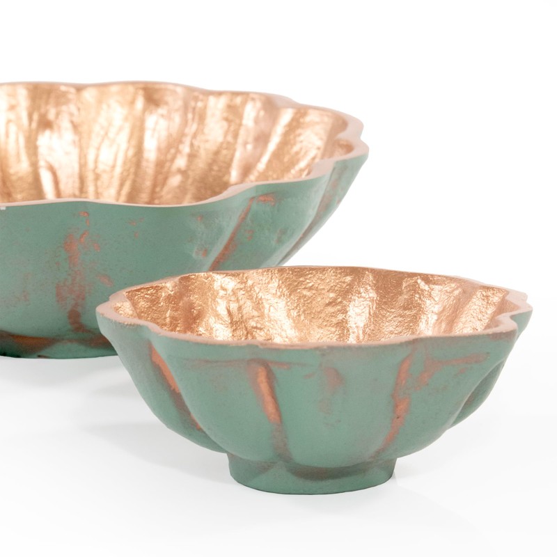 ANDALUCA Decorative Metal Turquoise Copper Finish Clamshell Bowls Set of