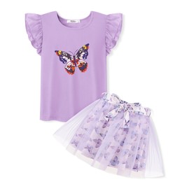 Arshiner Toddler Girl Outfits Summer Clothes Ruffle Sleeveless T-Shirt and Tutu Skirt Cute Birthday Party Dress Purple 6-7Y