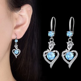 Drop Earrings for Women Girls, Dangle Earrings with Shiny Cubic Zirconia│Hypoallergenic Dangly Earring for Sensitive Ears│Rose Flower Earrings for Birthday Christmas