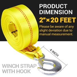 CarBole Trailer Winch Strap with Hook 2" x 20' Breaking Strength 10000 lb Heavy Duty Winch Strap Replacement for Large Boat,Jet Ski,Wave Runner Yellow