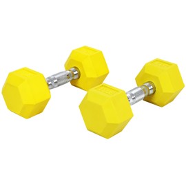 Signature Fitness Colored Rubber Encased Hex Dumbbell, 15LB Pair