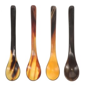 4pcs Long Handle Ox Horn Honey Spoons, Natural Antler Stirring Spoons for Tea, Coffee, Dessert, Kitchen Essentials with 18cm Length and 3cm Width Random Color
