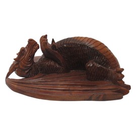 Brave Wings Hand Carved Wooden Dragon ~ Pouncing Dragon 27.5cm Long ~ Ornament Sculpture Figurine Statue Unique Wall Decoration Home Decor ~ 5360