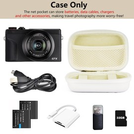 Linpr Digitalkameratasche für Canon Powershot G7X Mark III/ SX740/ Sony ZV-1/RX100 VII/Panasonic ZS99/ Ricoh GR, Aufbewahrungsbox für Kompaktkameras mit Trageband (Weiß)