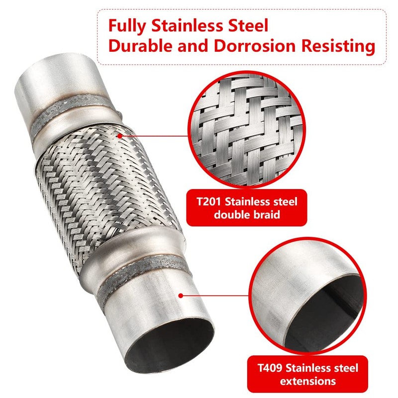 Autarboor Exhaust Flex Pipe, 2.5''x 6''Stainless Steel Heavy Duty Exhaust