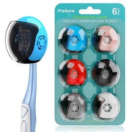 Helmet Toothbrush Covers Caps, Toothbrush Head Protector for Household Travel, Fits Most Manual and Electric Toothbrushes, 6 Count (Black, White, Grey, Blue, Pink, Red)