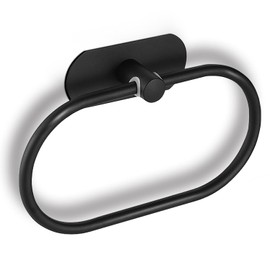 Adhesive Towel Ring Matte Black，Oval Shaped Modern Hand Towel Holder, Stainless Steel Adhesive Hand Towel Hanger for Bathroom & Kithen Wall Mount (No Drilling)