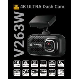 VIGORPLUS V263W 4K Dash Cam with WiFi and GPS, Sony STARVIS Sensor, 140° Wide Angle Front Car Camera, Super Night Vision, Parking Monitor, Loop Recording, G-Sensor, Dashcam for Cars and SUVs