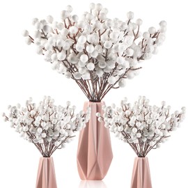 30 Pieces Artificial Holly Berry Stem Picks with Snowflake Glitter Christmas Tree Berries Picks for Christmas Tree Ornaments DIY Crafts Wedding Home Party Decor (White)