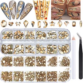 BELICEY Champagne Gold Crystal Rhinestones for Nails Sets 2120Pcs Nail Art Rhinestone Multi Shapes Flatback Gems Stone for Nail Design DIYÂ Makeup Jewelry Crafts Accessories