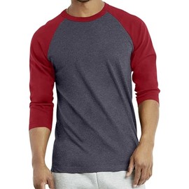 Men's Raglan Baseball Tee Shirt - Casual T-Shirts,01,3XL,Burgundy/Charcoal