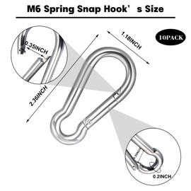 10 PCS 2.36 Inch Spring Snap Hook Carabiner Clip, M6 1/4 Inch Galvanized Silver Steel Quick Link Clip with 260LBS Holding Capacity for Hammock, Dog Leash, Camping, Gym