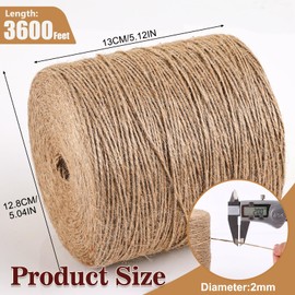 XSEINO 3600 Feet Natural Jute Twine Strong Garden Twine Rope for Arts Crafts Gift Wrapping Gardening Tomato Climbing Plant Tie Floristry Packing Decor