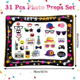 90s Inflatable Picture Frame with 30 Pieces Photo Props, 90s Photo Booth, 90s Party Photo Box Accessories, Selfie Frame for 90s