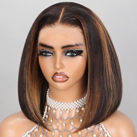 SUPERLOOK FB30 Ombre Bob Wig Human Hair Real 210% Density Ready to Go Glueless Wig 12a Straight Highlight Bob Wigs Human Hair Pre Cut Lace Pre Bleached Tiny Knots (14inch, 13x4 FB30 Bob)