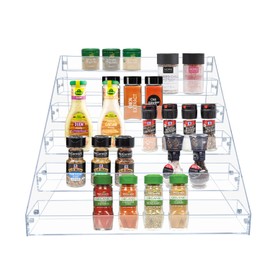 PMMASTO Tiered Spice Rack, Seasoning Organizer, Clear Acrylic Vertical Shelves Can Organizer for Countertop, Cabinet, Pantry, Kitchen Organization and Storage - 6 Tier