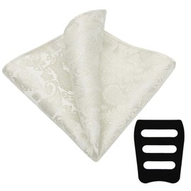 GHTIYLP Men's Handkerchiefs with Pocket Square Holder Paisley Pocket Square Handkerchief for Men Wedding Party Business (Milky White)