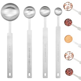 4 Pack Long Handle Measuring Spoons Stainless Steel Metal Spoon Set Stainless Steel Coffee Scoops Includes 1/4 TSP, 1/2 TSP, 1 TSP, 1 tbsp for Accurate Measure Liquid Dry Ingredients Ground Coffee
