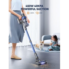 INTETURE 40Kpa Cordless Vacuum Cleaner 450W Lightweight Stick Vacuum Cleaner Rechargeable