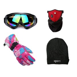 Ski Snowboard Accessory Set, Beginner, Accessory Set, Accessories, Goggles, Mask, Gloves, Hat, Neck Warmer (For Women)