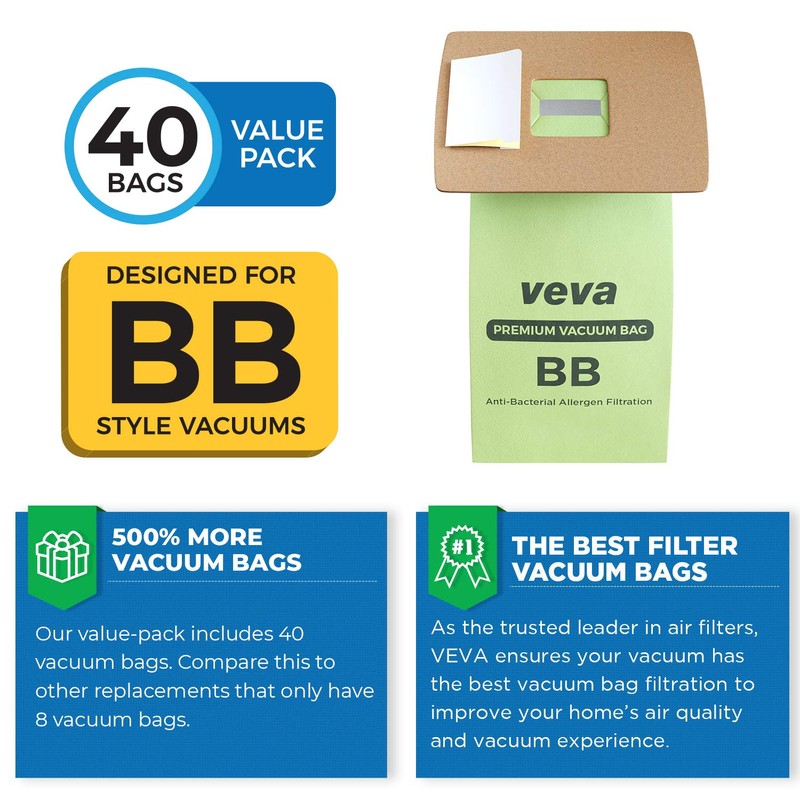 VEVA 40 Pack Premium SuperVac Vacuum Bags Style BB Work