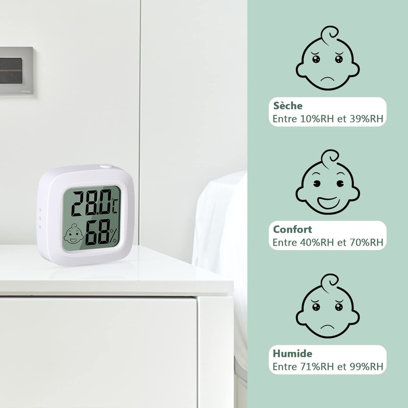 Vinabo Pack of 2 Room Thermometers, Thermometers, Thermo-Hygrometer with High
