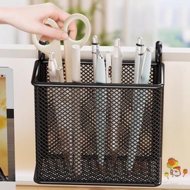 TONGMAN 1Pack Hanging Pen Holder Storage box - Pen Holder Wire Mesh Container Pen Organizerfor Office, Home, School - Black (Square)
