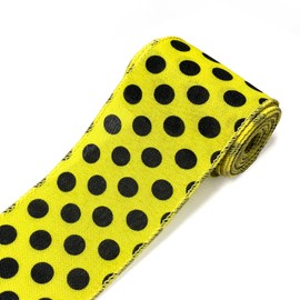 HIENAJ Yellow with Black Polka Dot Wired Ribbon, 2.5inch 10 Yards, Bumble Bee Gift Wrapping Ribbon for Holiday Party Wrapping DIY Craft Party Decoration Spring Wreaths Bow