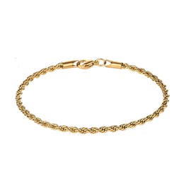 kelistom 18K Gold Silver Tone Rope Link Chain Bracelet for Women Men, 3mm 4mm Braided Rope Chain Bracelets, 7” 7.5” 8.3” (3mm-gold, 7.0")