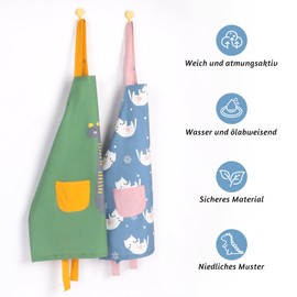 Figarge Children's Apron Adjustable Waterproof Apron Children's Apron with Pockets for 3-10 Years Boys Girls Cooking Apron Children for Kitchen Cooking Grill Baking Painting Party, Blue Kitten