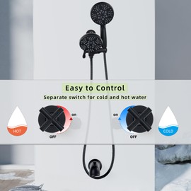 KAPHOME 2 Handle Shower Faucet Set with Handheld Shower Head,Dual 2 in 1 Shower Head System with Tub Spout,2 Knobs Tub and Shower Faucet Set with Valve,Wall Mounted Shower Combo Set,Matte Black,3A3MK