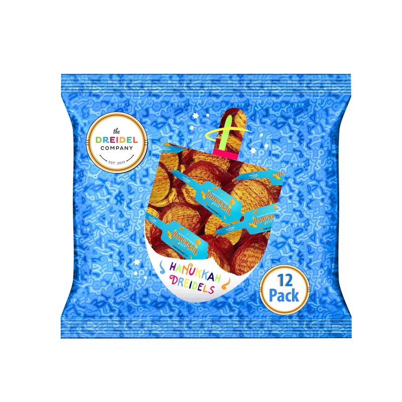 The Dreidel Company Hanukkah Chocolate Gelt, 12-Pack Mesh Bags of