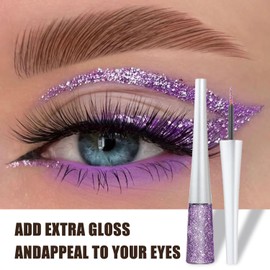 Glitter Purple Liquid Eyeliner, Sparkly Eye Glitter Pencil, Waterproof Glitter Eyeshadow, Long-Lasting Shimmering Quick Dry Makeup for Women Eye Makeup