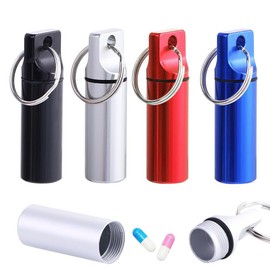 GUEDKIKL 4Pcs Metal Pill Box with Keyring,Waterproof Sealed Pill Holder,Portable Mini Pill Storage Container,Aluminum Alloy Pill Case with Keychain