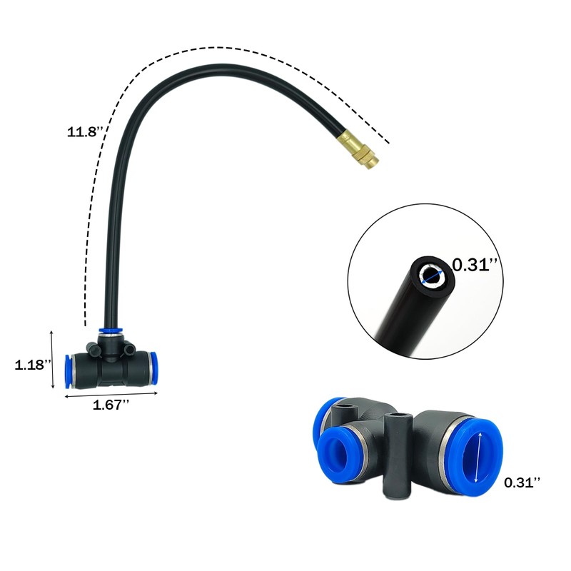 Brass Misting Nozzles Tee with 12inch Built in Hose for