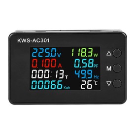 DROK AC 8-in-1 LCD Monitoring Meter 50-300V 100A Voltage Current Power Factor Frequency Power Energy Clock Temperature Monitor Current Meter Voltage Meter Multimeter Tester with Open/Close CT 110V