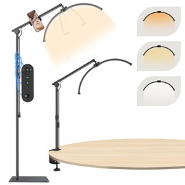 Smocraut Half Moon Lamp Lash Light for Eyelash Tech,Foldable Floor Lamp Extensions with Phone Holder,for Nail,Beauty,Tattoo,Lash Extensions,Esthetician & Artists,Adjustable Height (Black)